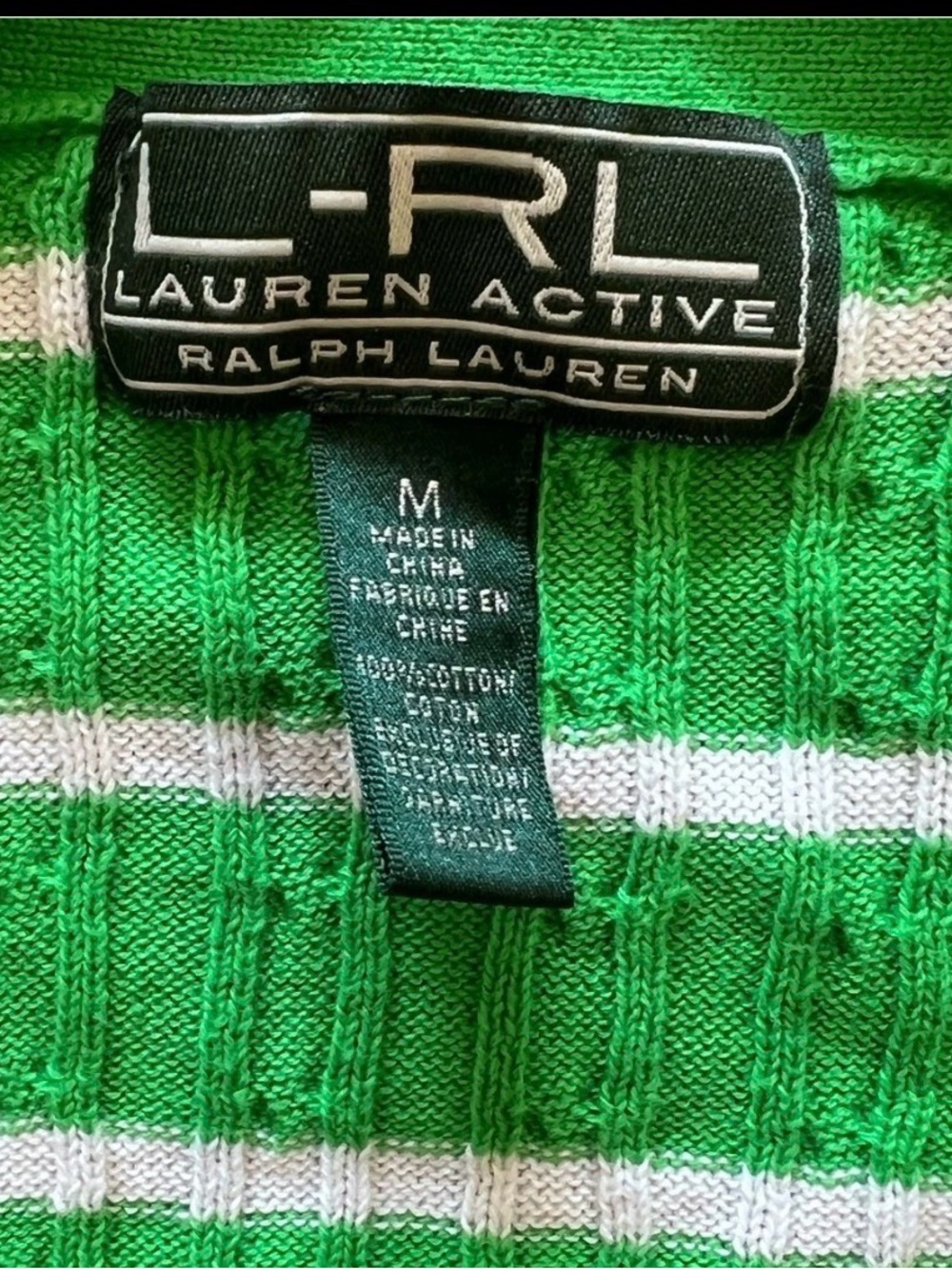 Vintage Ralph Lauren L-RL Lauren Active Green Striped Cable Knit Cardigan M - Picture 4 of 5